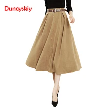 Осенне-зимние Бархатные юбки женские новые длинные корейские юбки на элегантных кнопках с завышенной талией женская школьная юбка от солнца Женская юбка средней длины