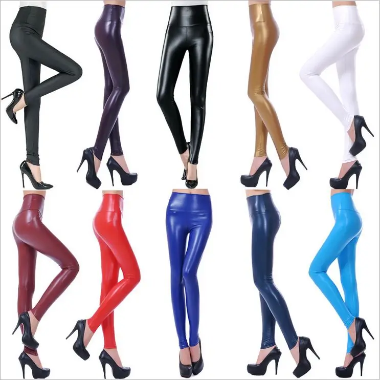 

2018 Autumn Winter Women High Quality PU Leggings Female Faux Leather High Waist Elastic Pencil Pants Bottoms Woman
