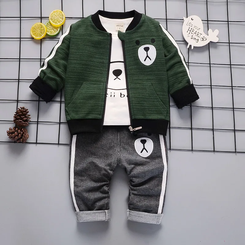 Roupas de Algodão dos Desenhos Primavera Outono Bebê Meninos Meninas Animados Urso Cabolsa t Camisa Calças 3 Pçs - Sets Crianças Moda Esportes Casuais Fatos Treino 14 High Quality Mamãe e Bebê