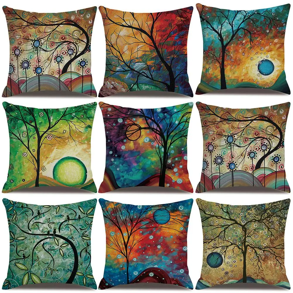 

45x45cm Vintage Tree Print Throw Pillow Case Linen Pilow Cover Decorative Pillowcases Pillow Protector Body Pillow Home Decor