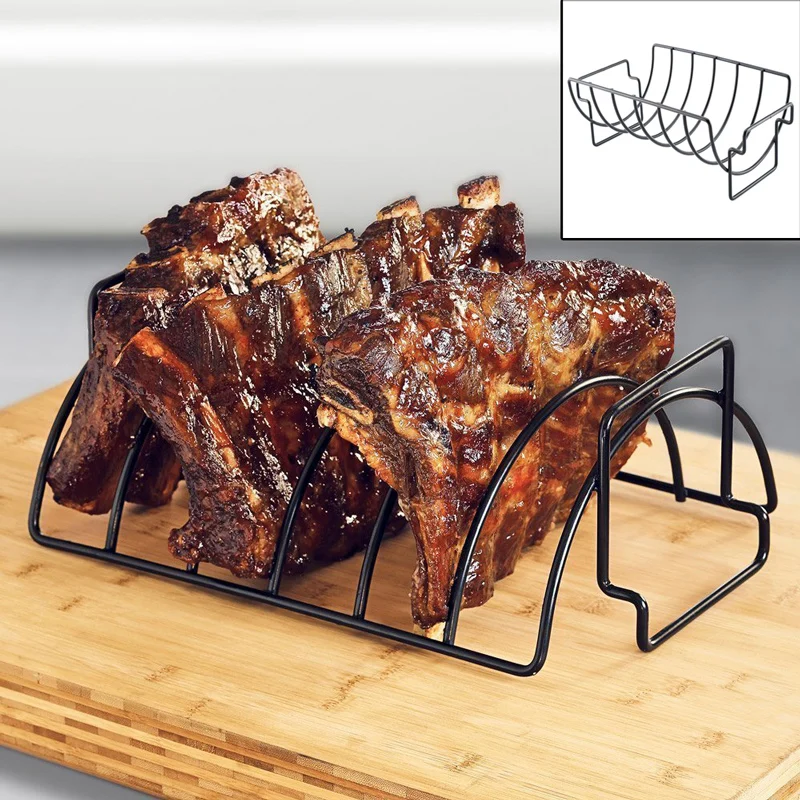 

1PC Non-Stick Stainless Steel BBQ Tools Steak Holders Rack Grill Stand Roasting Rib Rack Kitchen Accessories QA 041