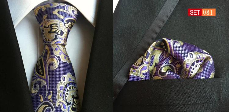  Tie 8cm Men Unique Ties Set with Luxury Purple Floral Paisley Handkerchief for Wedding