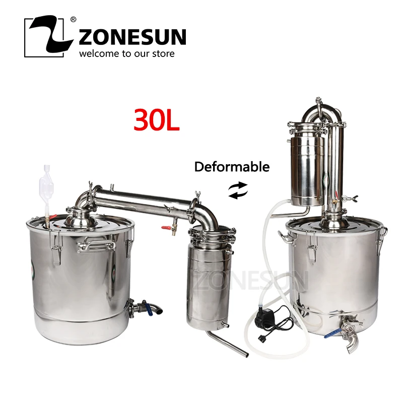 ZONESUN 30L wine distiller barware brewing machinery stainless steel making boiler gal transformer alcohol brew kit Device | Дом и сад