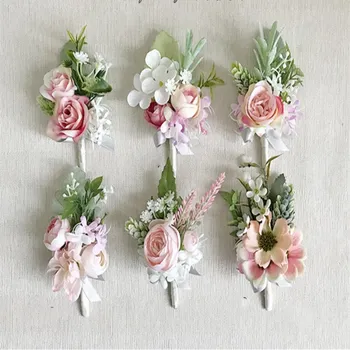 

Corsage wrist flower Korean style esmerson lace bridesmaid wrist flower wedding photo powder white Free Shipping