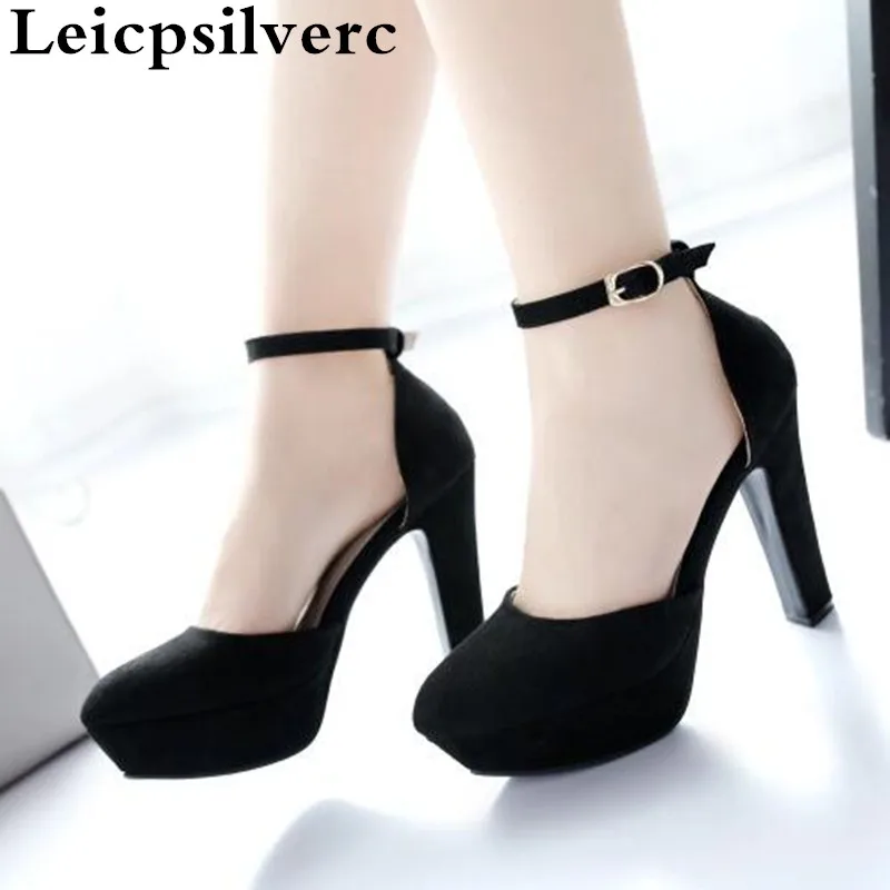 

Spring new fashion suede waterproof table with a pair of shoes with simple and comfortable temperament high heel women shoes