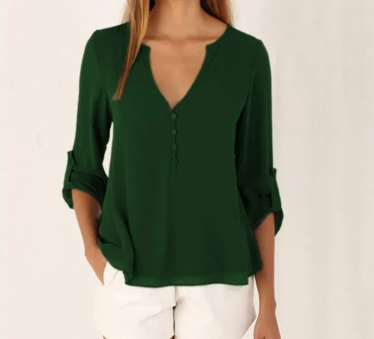 Для беременных v-образным вырезом Шифоновая Блузка Летняя мода Повседневное Тонкий рубашки свободные топы Повседневная Одежда для беременных плюс Размеры - Цвет: Зеленый