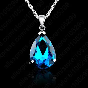 

Good Quality 925 Sterling Silver White Gold Plated Pendant Necklace Hot Sale AAA Crystal Water Drop Woman Jewelry 9 Color