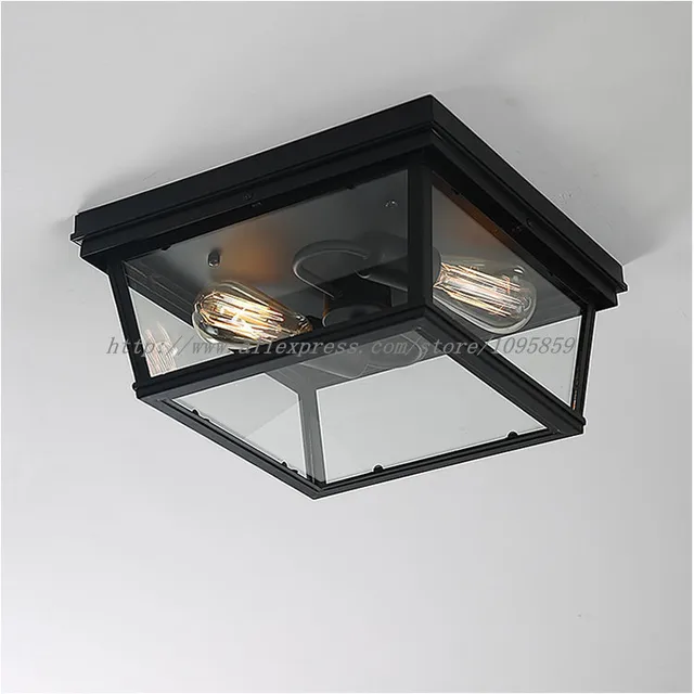 Vintage Industrial Glass Box Ceiling Light Bar Restaurant Coffee Metal