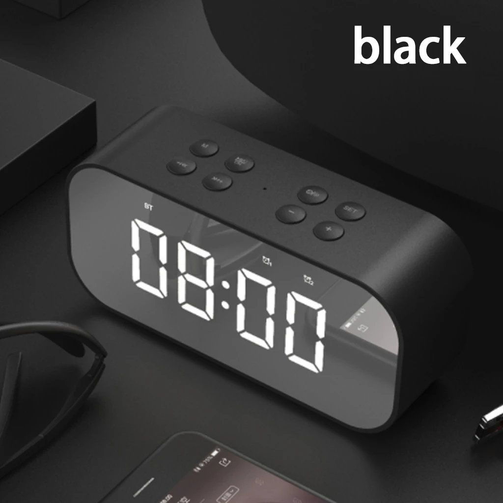 Lewinner Многофункциональные Беспроводные Bluetooth колонки с часами Домашний Мини светодиодный дисплей цифровой Настольный будильник для офиса спальни - Цвет: Черный