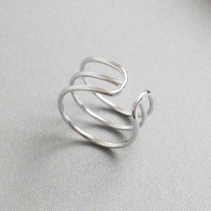 New Women Real 925 Sterling Silver Ring 3 Layers with Open Cuff Adjustable Trendy style Ring Party Accessory JewelOra RI102678