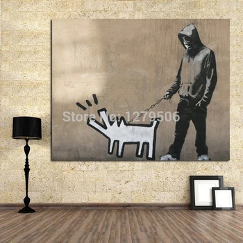 

handmade Canvas art Oil Painting Cuadros boy walk with Dog Cartoon painting Wall decorations for home decoration Art no frame
