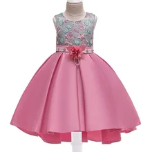 Лидер продаж; платье для подиума со шлейфом для девочек 2-10 лет; детское платье принцессы с вышивкой; милое Пышное сатиновое платье; праздничная одежда для малышей