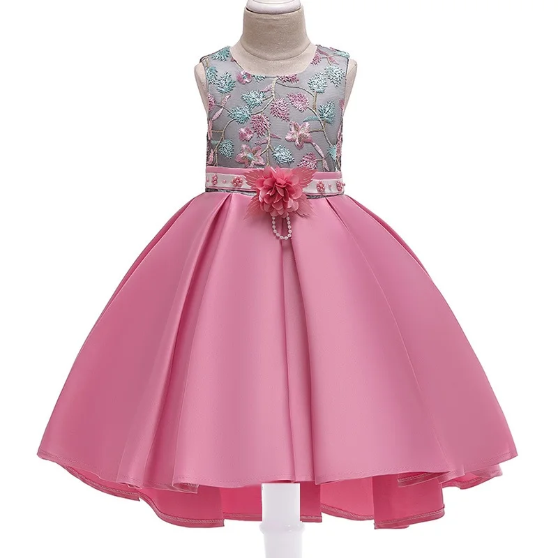 

2-10 years hot sales girls trailing catwalk dress children embroidered sweet fluffy satin princess dress baby party clothing