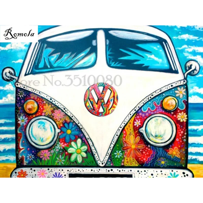 

New Cartoon Bus room decor Full square Embroidery Pattern diamond 5D DIY paintings Cross stitch kits stickers RS2130