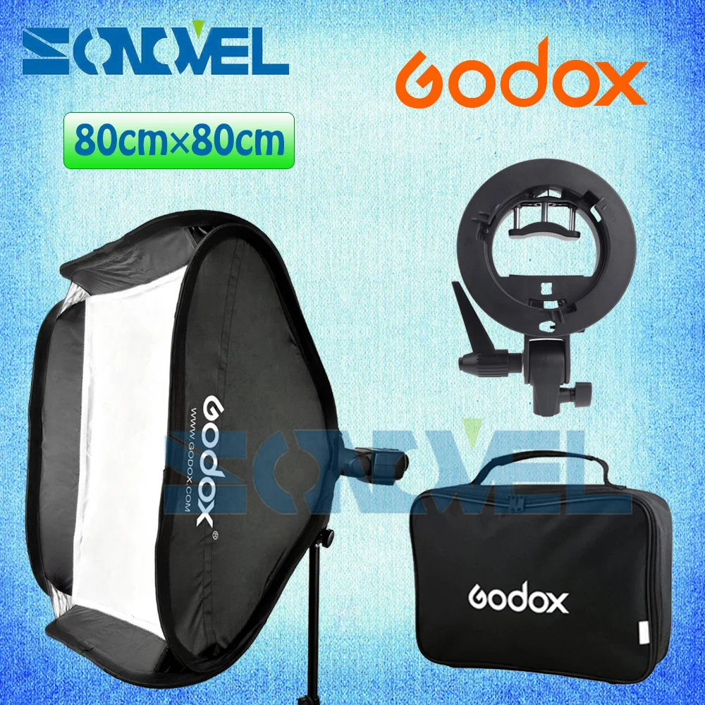 Purchase Chance of  Godox 80x80cm 32 * 32 inch Softbox Kit Flash Diffuser + S-type Bracket Bowens Holder + Bag Kit for 