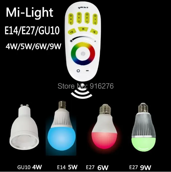 

2.4G Mi Light E27/E14/GU10 4W 5W 6W 9W RGBW RGBWW Smart LED Lamp Wifi Bulb Brightness Adjustable + RF touch remote controller