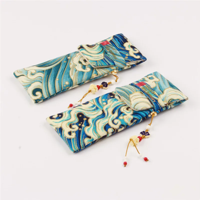 Japanese Sea Art Crane Wave Kanagawa Kimono Fountain Pen Case Bag Pouch Gift 