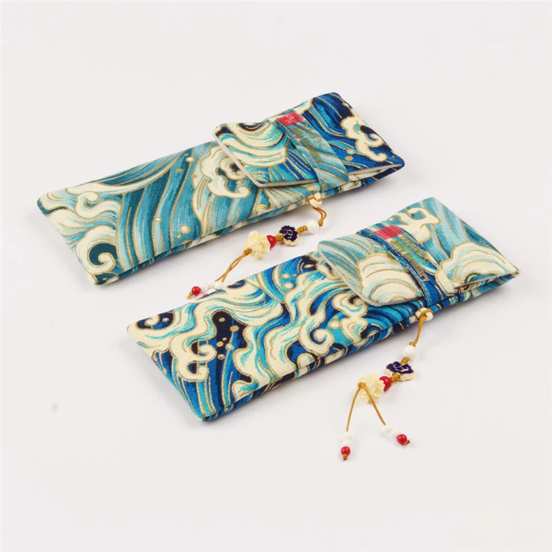 Japanese Sea Art Hokusai Great Wave Kanagawa Kimono Fountain Pen Case Bag Pouch