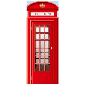 

77*200cm England style door stickers red Telephone Booth 3d wall art vinyl mural home decoration removable waterproof wallpaper