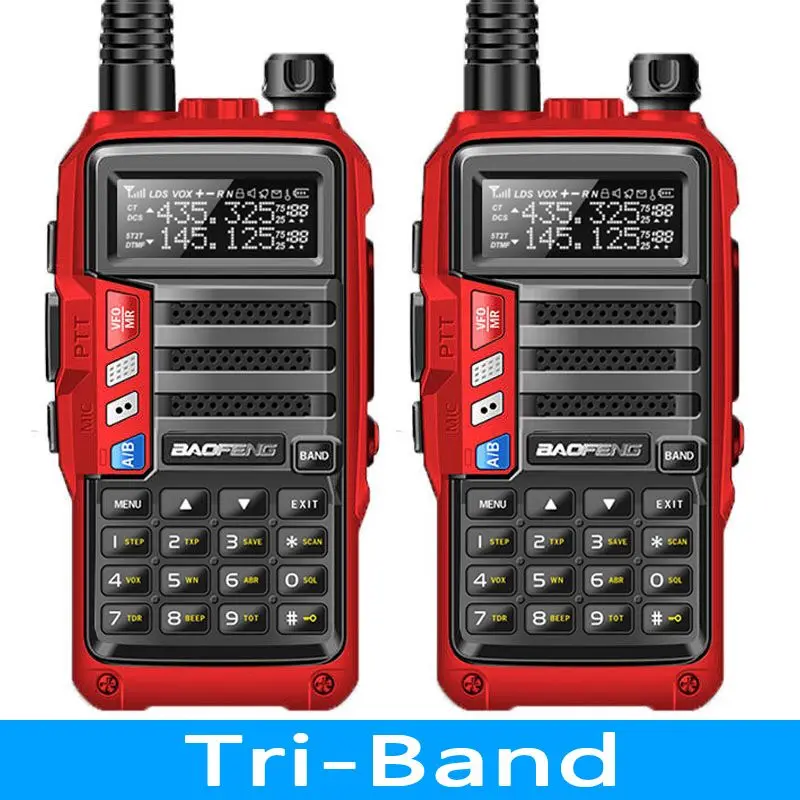 2 шт BaoFeng UV-S9 трехдиапазонная 8 Вт 2 шт антенна VHF UHF 136-174 МГц/220-260 МГц/400-520 МГц 10 км дальняя портативная рация