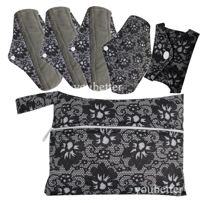 ộ ộ Houtskool Bamboe Mama Doek Pads Met Kleine Natte Zak Wasbare Maandverband Herbruikbare A208