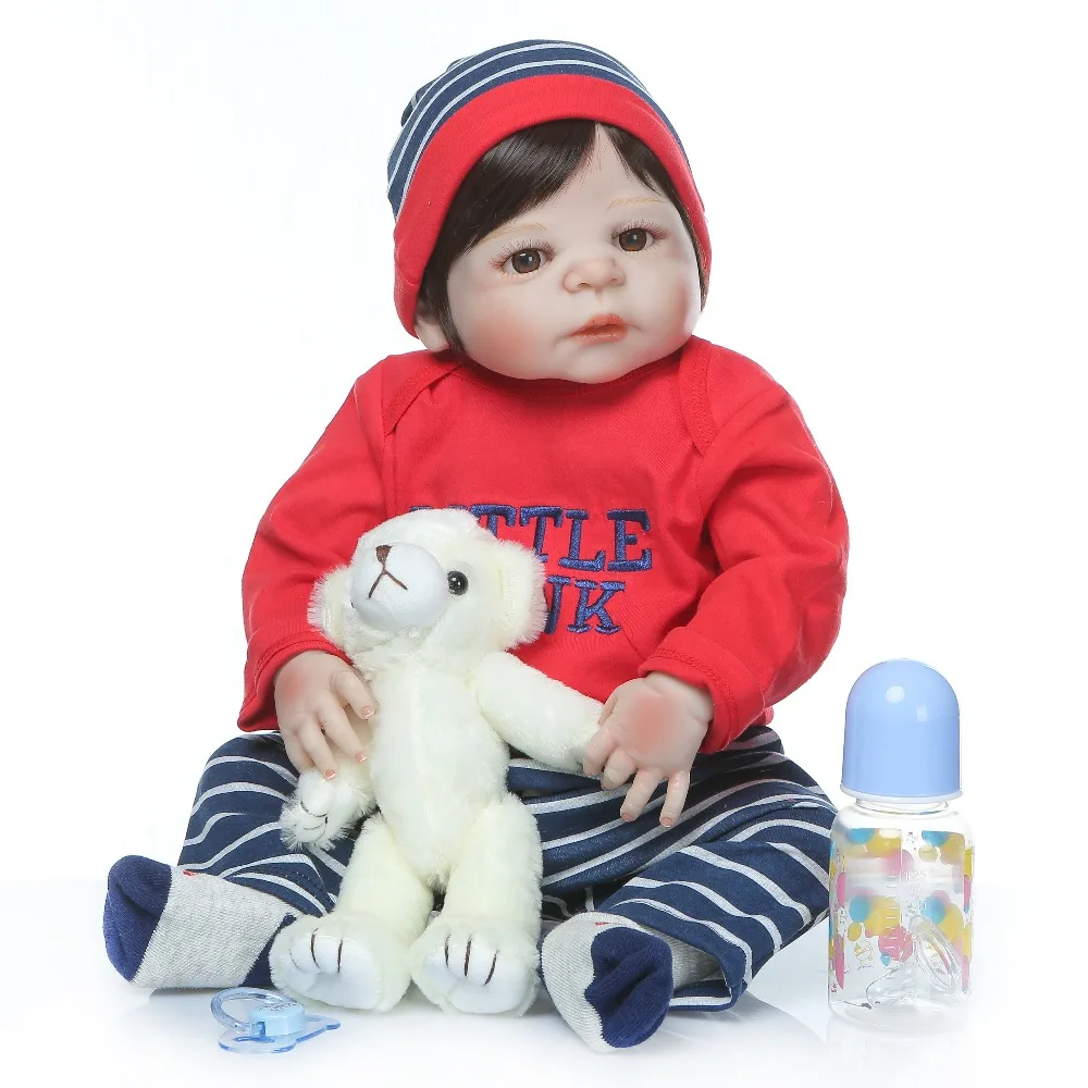 

22'' Full body silicone vinyl reborn baby boy doll toy for girl lifelike boneca Christmas birthday Gift kids bathe shower toy
