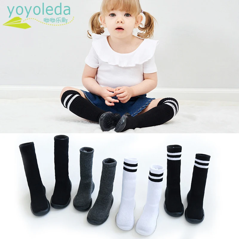 

Baby Fashionable Slippers Toddler Knitting Long Socks Shoes Rubber Soles Breathable Comfort Infant Black Home Shoes For Girls
