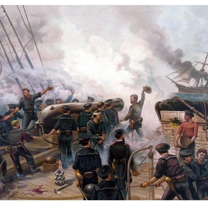 Vintage American Civil War print of The Battle of Cherbourg Poster Print (16 x 12)