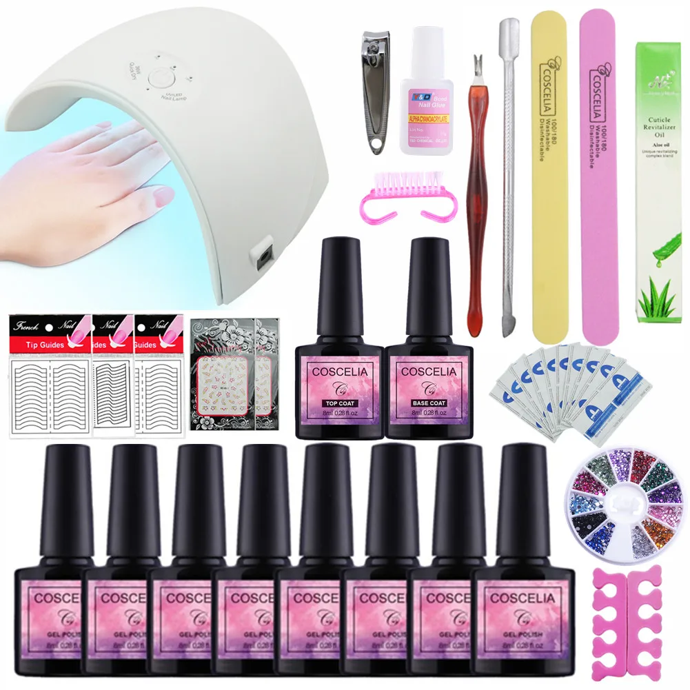 

8 Colors Gel Varnish Nail Polish Nail Set Kits Nail Art Manicure Tools UV Led Lamp Nail Dryer Gel Manicure Kits