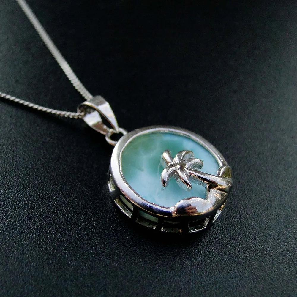 Goedkoop Natuurlijke Larimar Sieraden Kokosnotenpalm Vrouwen Hanger Crystal Hanger 100% 925 Sterling Zilveren Edelsteen Hanger zonder Ketting