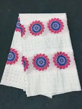 5 Yards/pc Wonderful white african cotton fabric with blue and fuchsia sun flower swiss voile lace embroidery for clothes BC12-4 5 Yards/pc Wonderful white african cotton fabric with blue and fuchsia sun flower swiss voile lace embroidery for clothes BC12-4