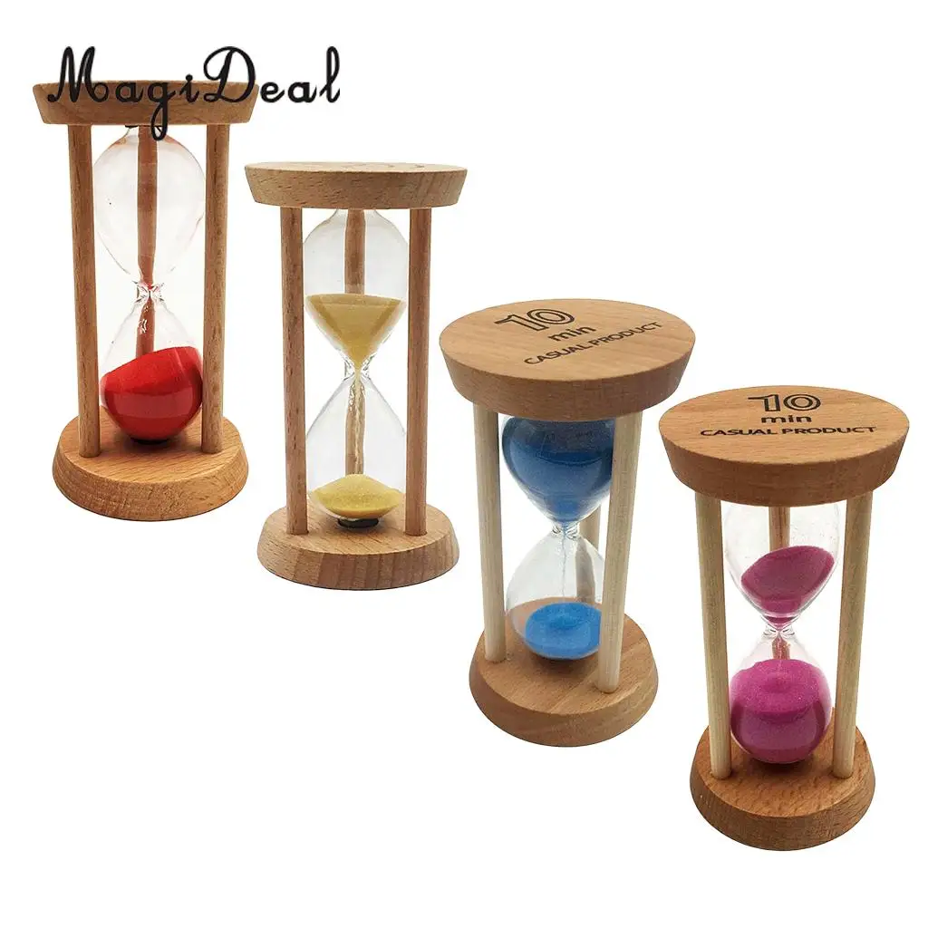 4 Pieces 10 Minutes Wooden Sandglass Hourglass Sand Timer for Classroom