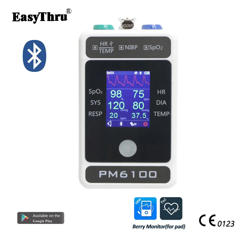 

EasyThru PM6100 Medical Vital Signs monitor ECG Resp Temp NIBP SpO2 Heart rate Multi Parameter Portable ICU Patient monitoring