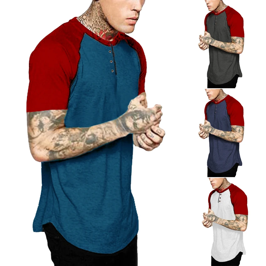 

Men's Raglan Sleeve Henley Collar Tshirt Hip Hop Swag Steetwear Tee Shirt Male Basic Casual Short Sleeve Summer T-Shirt Clothing