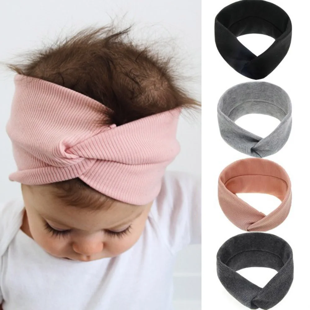 

2019 Solid Color Baby Headband Girls Twisted Top Knot Elastic Turban Hairband Kids Haarband Baby Girl Head Wrap Hair Accessories