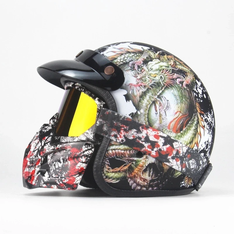 

unisex motorcycle helmet personality retro Harley helmet motorcycle electric car 3/4 half helmet with dragon figure