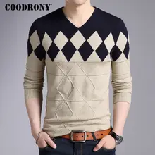 COODRONY Kaschmirwolle Pullover Männer 2017 Herbst Winter Slim Fit Pullover Männer Argyle Muster V-ausschnitt Pull Homme Weihnachten Pullover