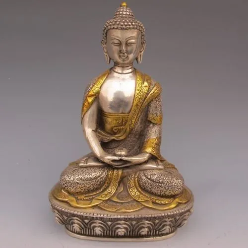 Tibet Silver Copper Gilt Tibetan Buddhism Statue -- Sakyamuni Buddha | Дом и сад
