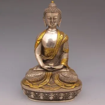 

Tibet Silver Copper Gilt Tibetan Buddhism Statue -- Sakyamuni Buddha