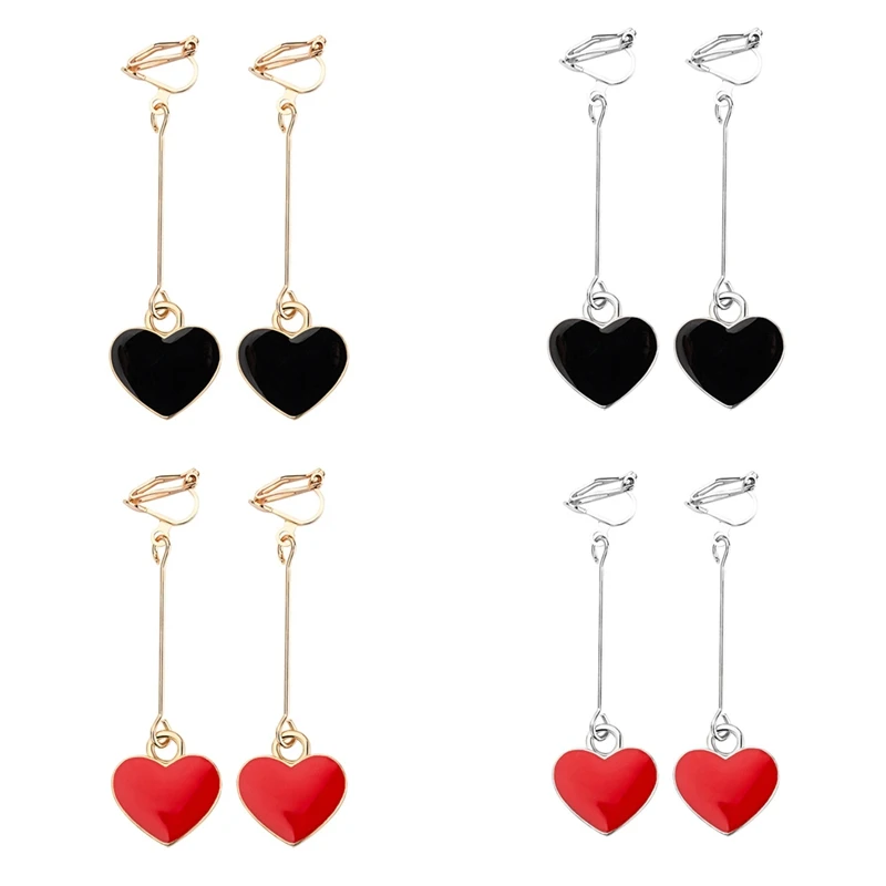 Новая мода простое Персиковое сердце черно-красная эмалированная застёжка на серьги без пирсинга для девочек милый зажим для ушей