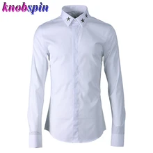 Пятизвездочная рубашка с металлическим воротником для мужчин в стиле милитари, однотонная, с длинным рукавом, Тонкая Повседневная Женская сорочка homme, 80% хлопок, деловые рубашки