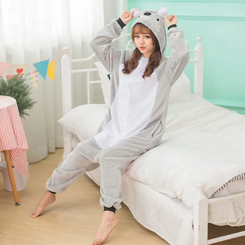 Красивая коала пижамы животных Onesie для женщин взрослых фланелевый костюм для косплея теплая одежда для сна с длинным рукавом Вечерние