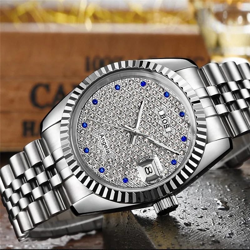Relogio Masculino ANGELA BOS Роскошные автоматические часы мужские водонепроницаемые бриллиантовые светящиеся золотые серебряные механические наручные часы мужские