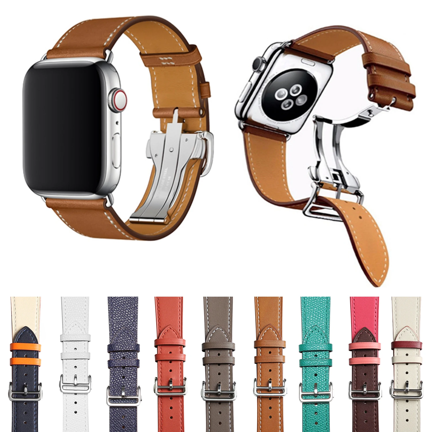 

New Upscale Folding Buckle Fine Genuine Leather Bands for Apple Watch Band 42mm 38mm for Iwatch 42mm 2 1 Strap Bracelet Belt