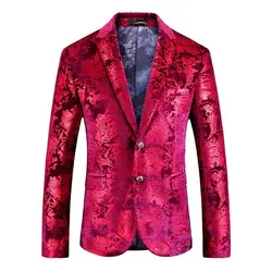 Мужские красные вельветовые пиджаки цветочный узор Пейсли пиджак Slim Fit Повседневное британский стиль печати Топы вечерние Свадебный