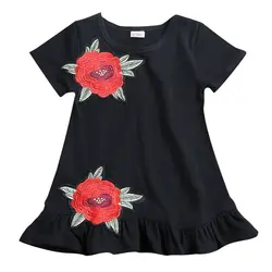 Повседневная Хлопок o-образным вырезом с коротким Дети детские для маленьких девочек 3D цветок Летнее Детское Летнее платье одежда От 0 до 4
