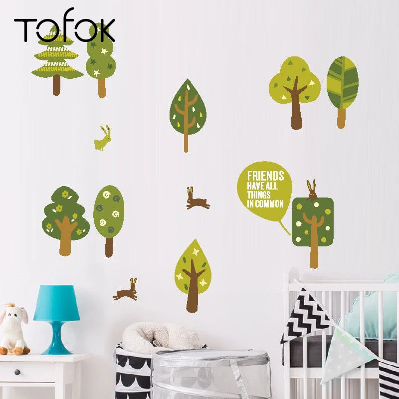 

Tofok Green Trees Wall Sticker Pastoral Style Plants Living Room Bedroom Mural Decals Nursery Coffee Store Decor Removable Paste
