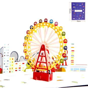 

3D Laser Cut Handmade Colorful Printing Ferris Wheel Paper Festival Blessing Greeting Card Kids Birthday Party Creative Gift