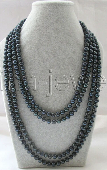 

Wholesale FREE SHIPPING Beautiful long strand 80 " 9mm black round freshwater pearl necklace