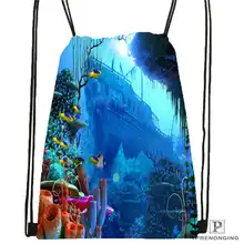 На заказ подводный мир-походная сумка на шнурке милый рюкзак для детей(черная спинка) 31x40 см#180611-01-17